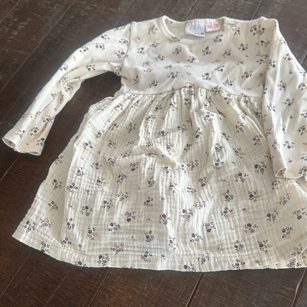 Zara Kids Cream Dress with Purple Floral Pattern